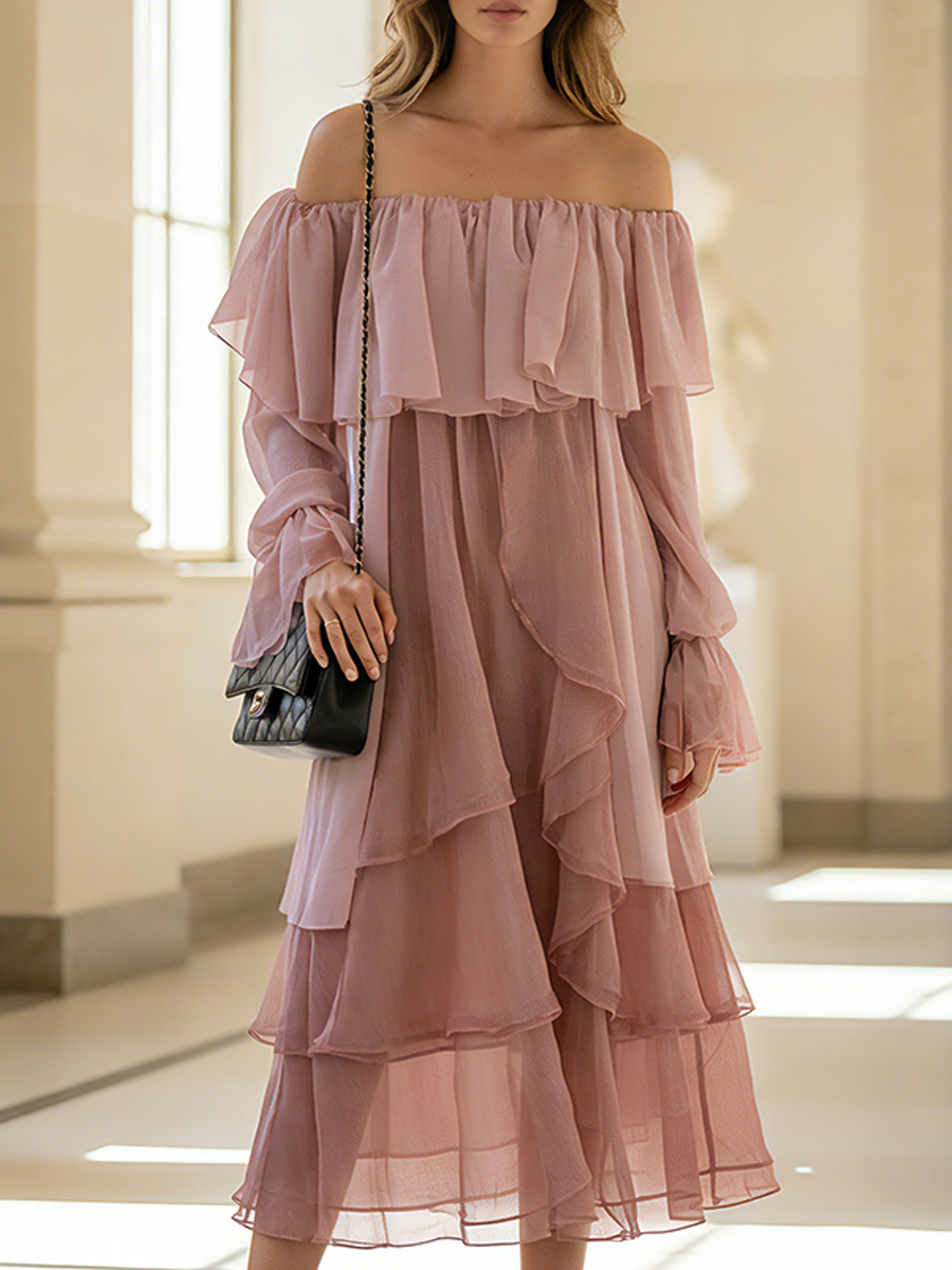 Casual Romantic Off-Shoulder Chiffon