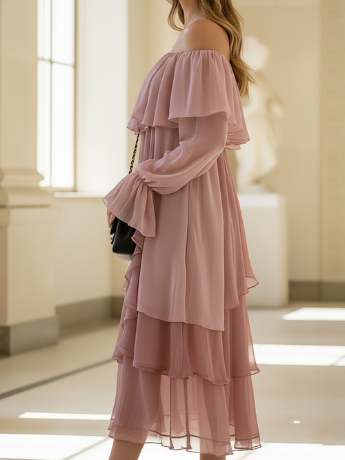 Casual Romantic Off-Shoulder Chiffon