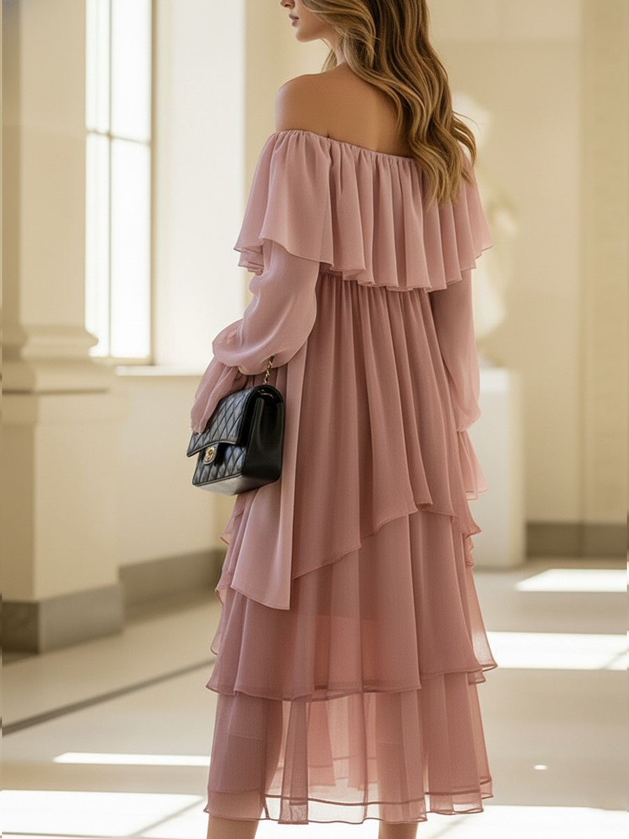 Casual Romantic Off-Shoulder Chiffon
